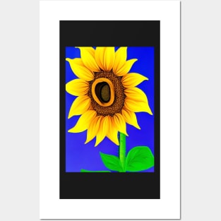 STYLISH SIMPLE SUNFLOWER DARK BLUE BACKGROUND Posters and Art